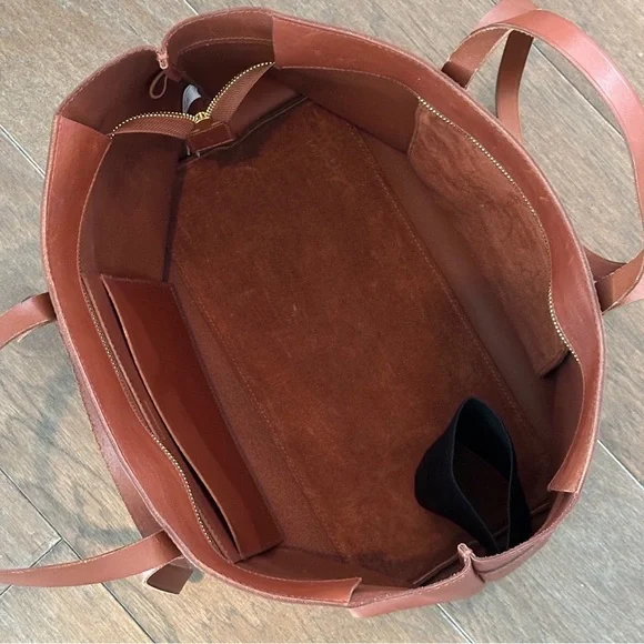 Madewell Large Zip Top Essential Leather Tote Short And Long Straps Cup Holder - Picture 9 of 11